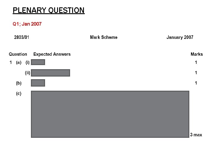 PLENARY QUESTION Q 1; Jan 2007 PLENARY QUESTION Q 1; Jan 2007