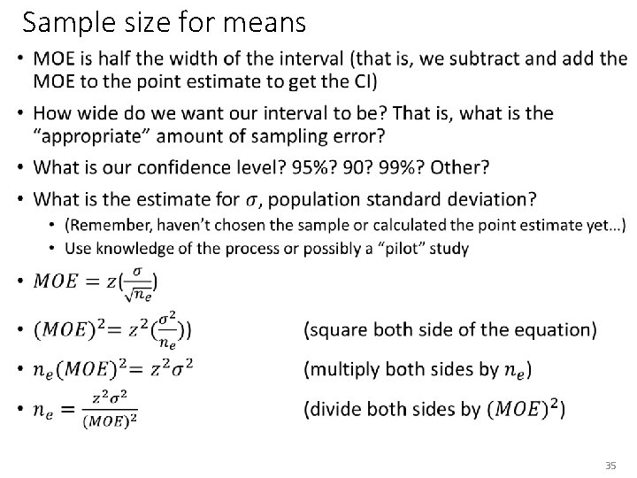 Sample size for means • 35 