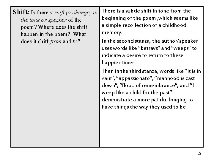 Shift: Is there a shift (a change) in There is a subtle shift in