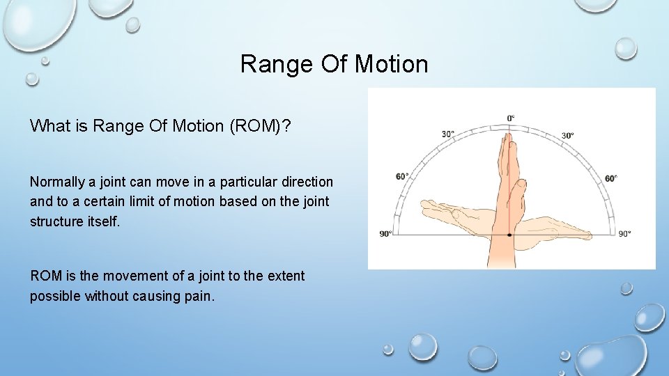 Range Of Motion What is Range Of Motion (ROM)? Normally a joint can move