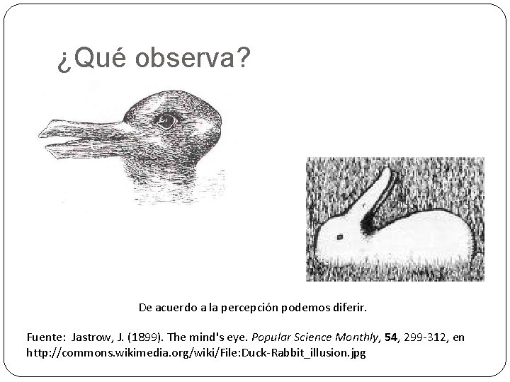 ¿Qué observa? De acuerdo a la percepción podemos diferir. Fuente: Jastrow, J. (1899). The