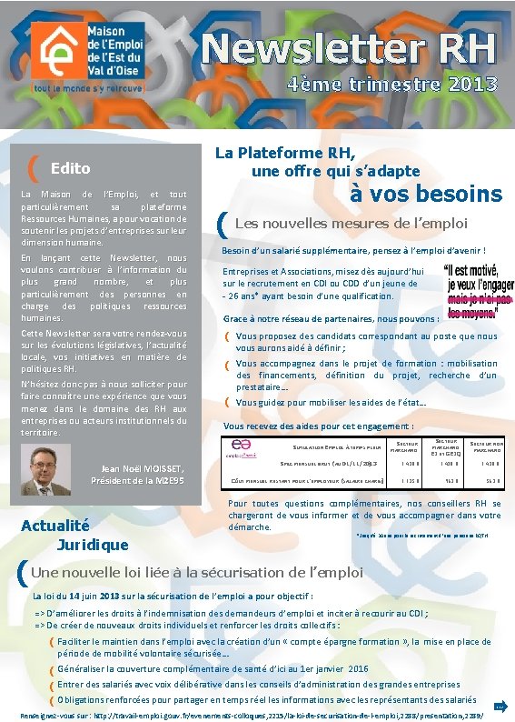 ANNÉE 2012 Newsletter RH 4ème trimestre 2013 ( La Plateforme RH, une offre qui