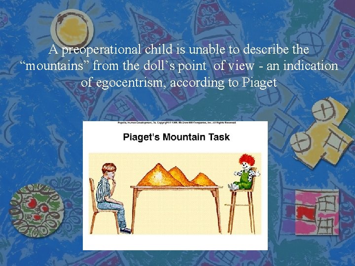 A preoperational child is unable to describe the “mountains” from the doll’s point of