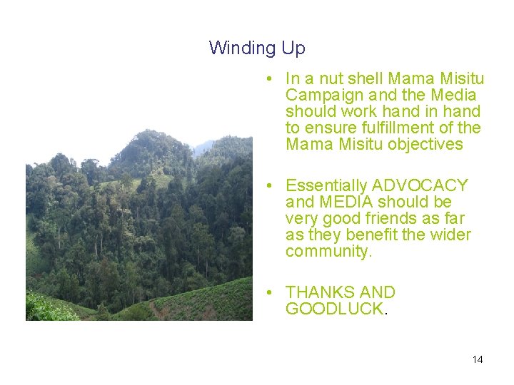 Winding Up • In a nut shell Mama Misitu Campaign and the Media should Winding Up • In a nut shell Mama Misitu Campaign and the Media should