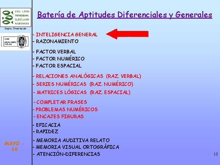 Batería de Aptitudes Diferenciales y Generales Depto. Orientación - INTELIGENCIA GENERAL - RAZONAMIENTO -