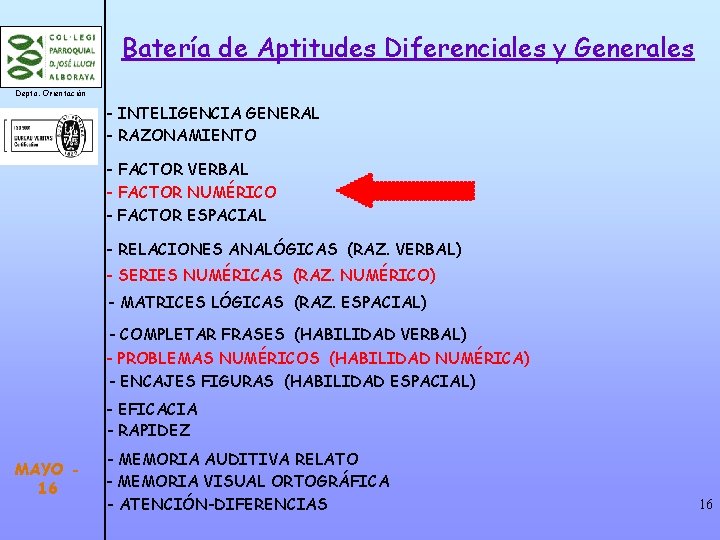 Batería de Aptitudes Diferenciales y Generales Depto. Orientación - INTELIGENCIA GENERAL - RAZONAMIENTO -