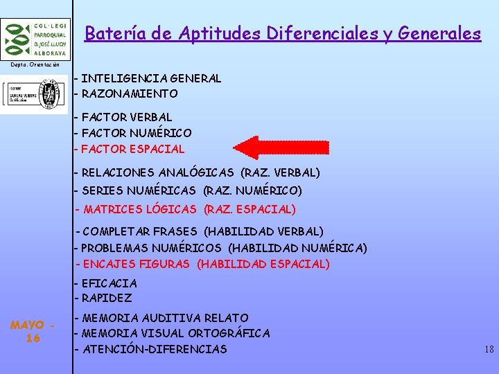 Batería de Aptitudes Diferenciales y Generales Depto. Orientación - INTELIGENCIA GENERAL - RAZONAMIENTO -