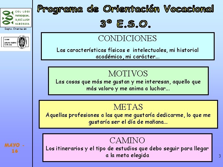 Depto. Orientación CONDICIONES Las características físicas e intelectuales, mi historial académico, mi carácter. .