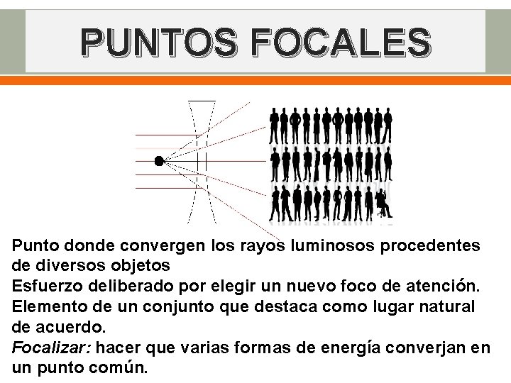 PUNTOS FOCALES Punto donde convergen los rayos luminosos procedentes de diversos objetos Esfuerzo deliberado