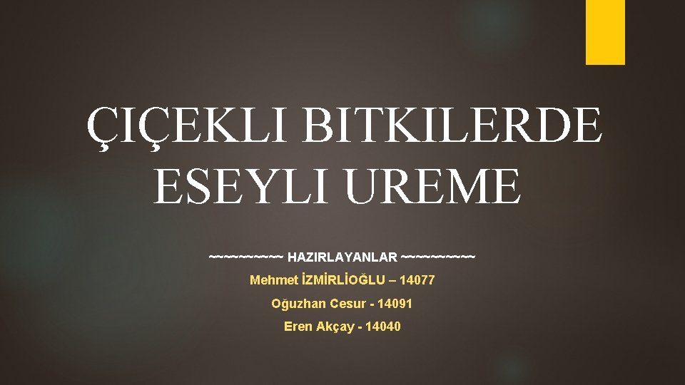 ÇIÇEKLI BITKILERDE ESEYLI UREME ~~~~~ HAZIRLAYANLAR ~~~~~ Mehmet İZMİRLİOĞLU – 14077 Oğuzhan Cesur -