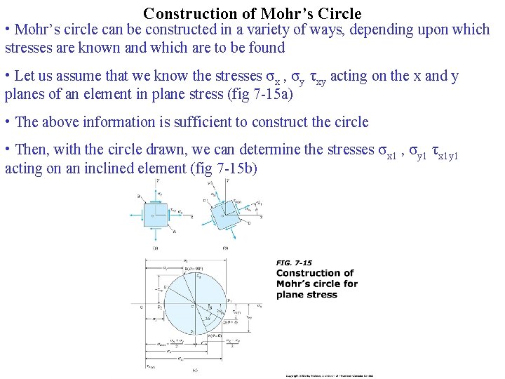 Construction of Mohr’s Circle • Mohr’s circle can be constructed in a variety of