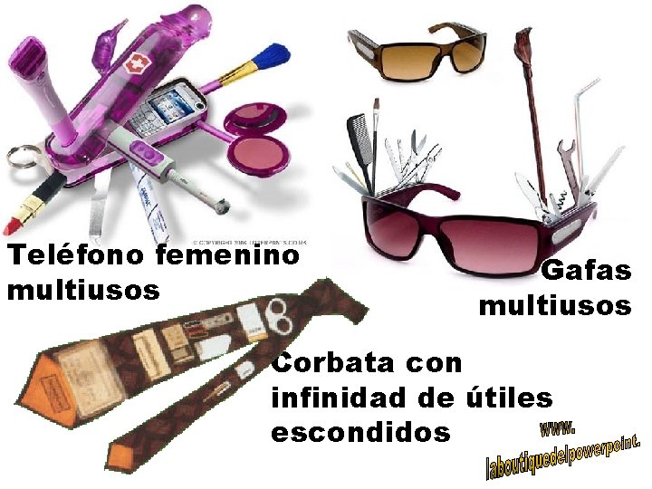 Teléfono femenino multiusos Gafas multiusos Corbata con infinidad de útiles escondidos 
