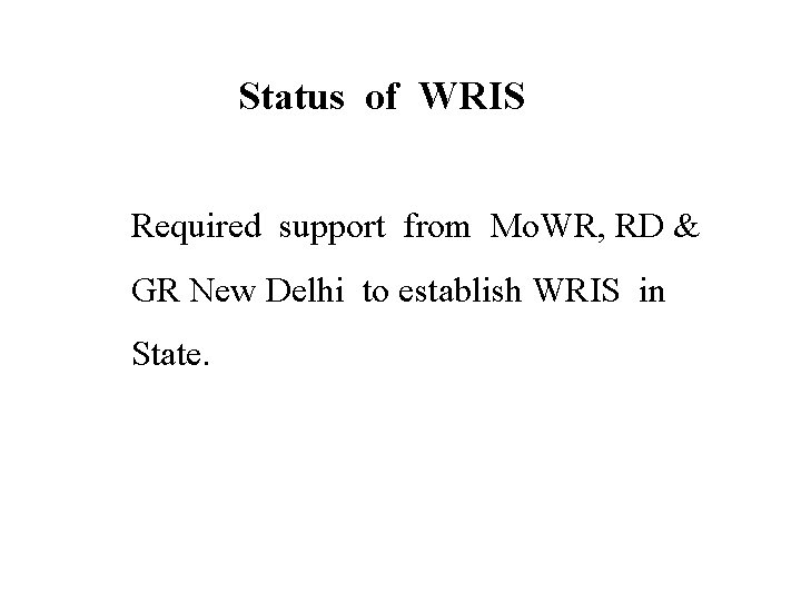 Status of WRIS Required support from Mo. WR, RD & GR New Delhi to