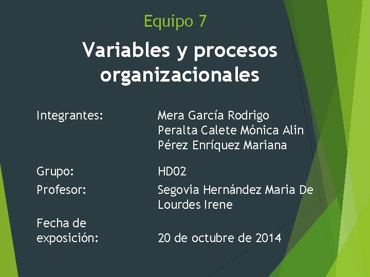 Equipo 7 Variables y procesos organizacionales Integrantes: Mera García Rodrigo Peralta Calete Mónica Alin