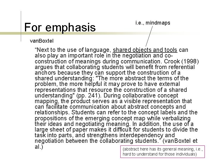 For emphasis i. e. , mindmaps van. Boxtel “Next to the use of language,