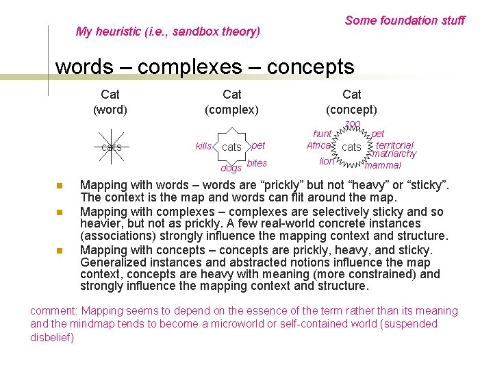 Some foundation stuff My heuristic (i. e. , sandbox theory) words – complexes –