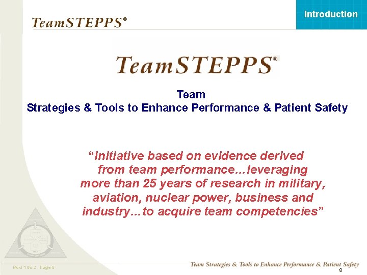 Introduction ® Team Strategies & Tools to Enhance Performance & Patient Safety “Initiative based