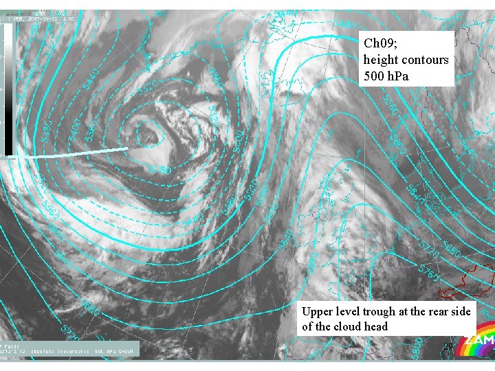 Ch 09; height contours 500 h. Pa Upper level trough at the rear side