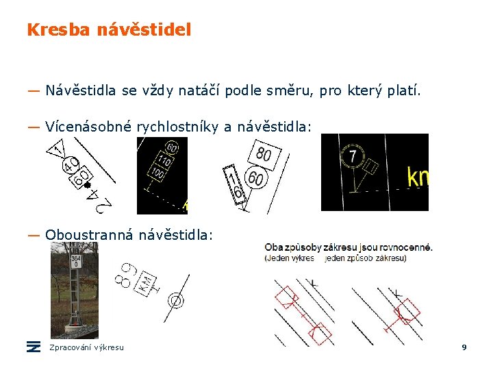 Kresba návěstidel — Návěstidla se vždy natáčí podle směru, pro který platí. — Vícenásobné Kresba návěstidel — Návěstidla se vždy natáčí podle směru, pro který platí. — Vícenásobné