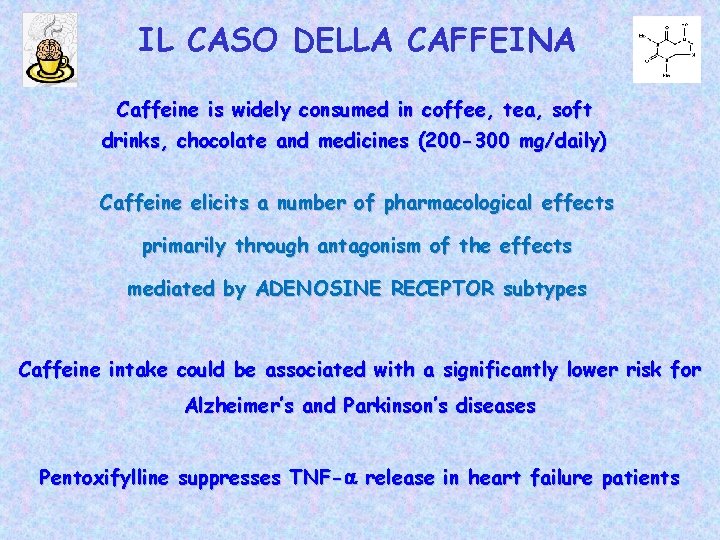 IL CASO DELLA CAFFEINA Caffeine is widely consumed in coffee, tea, soft drinks, chocolate