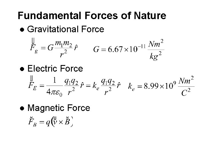 Fundamental Forces of Nature l Gravitational Force l Electric Force l Magnetic Force Fundamental Forces of Nature l Gravitational Force l Electric Force l Magnetic Force