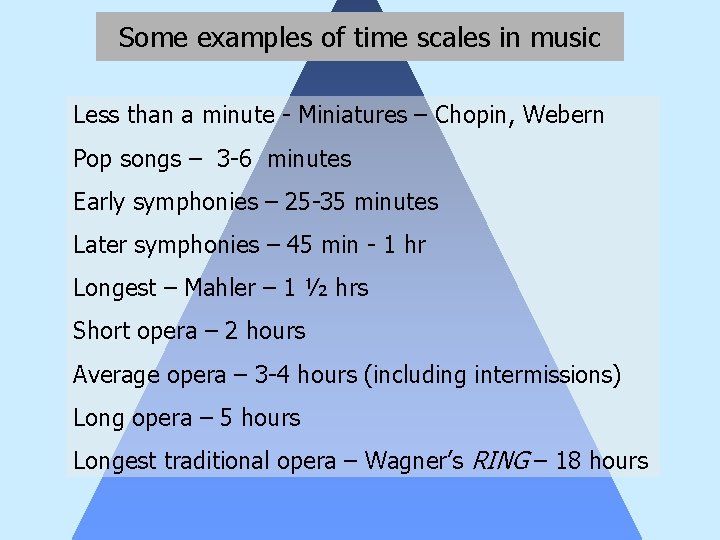 Some examples of time scales in music Less than a minute - Miniatures –