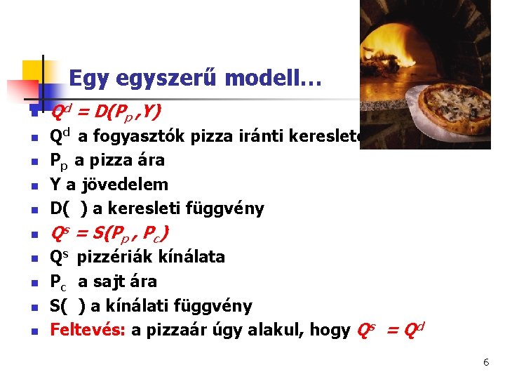 Egy egyszerű modell… n Qd = D(Pp , Y) n Qd a fogyasztók pizza Egy egyszerű modell… n Qd = D(Pp , Y) n Qd a fogyasztók pizza