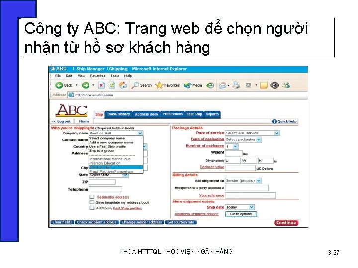 Công ty ABC: Trang web để chọn người nhận từ hồ sơ khách hàng