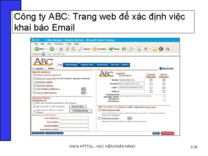 Công ty ABC: Trang web để xác định việc khai báo Email KHOA HTTTQL