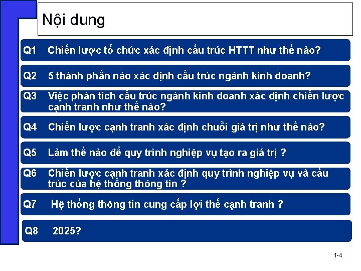 Nội dung Q 1 Chiến lược tổ chức xác định cấu trúc HTTT như