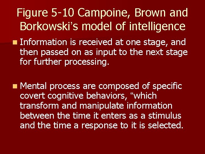 Figure 5 -10 Campoine, Brown and Borkowski’s model of intelligence n Information is received