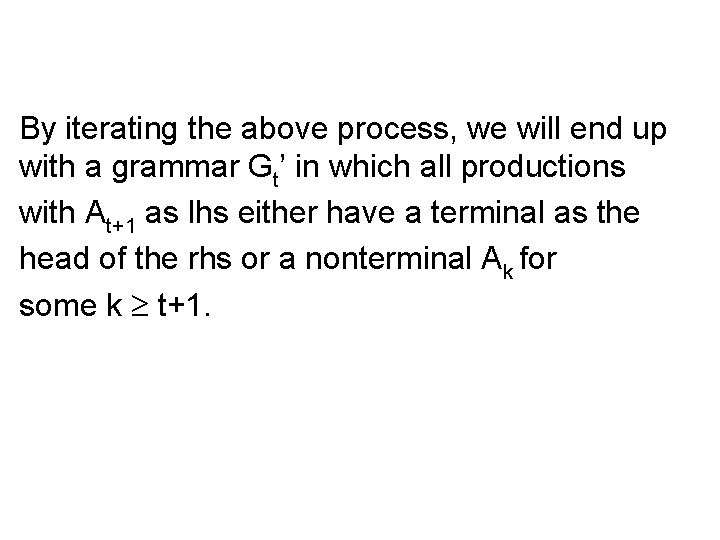 By iterating the above process, we will end up with a grammar Gt’ in