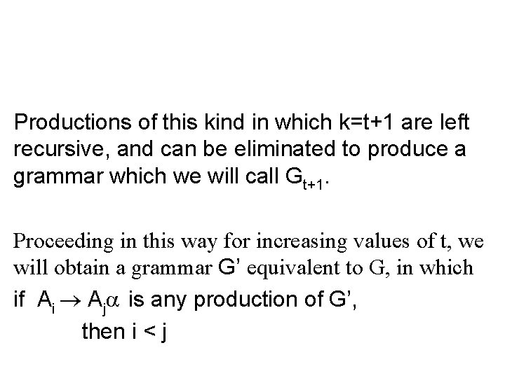 Productions of this kind in which k=t+1 are left recursive, and can be eliminated
