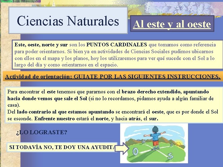 Ciencias Naturales Al este y al oeste Este, oeste, norte y sur son los