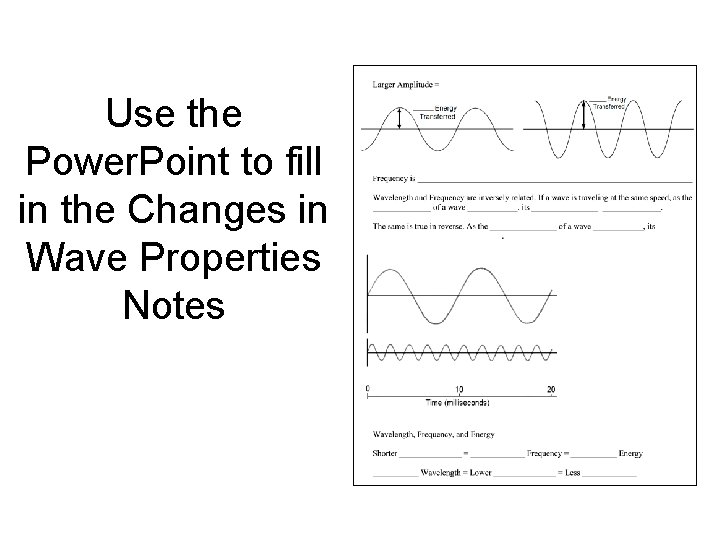 Use the Power. Point to fill in the Changes in Wave Properties Notes 