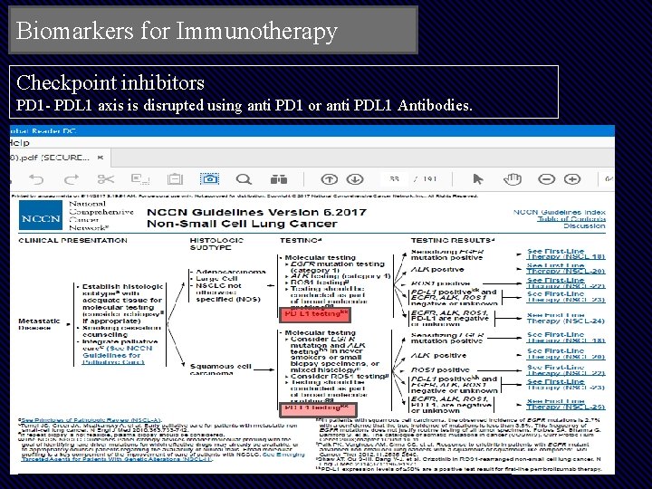 Biomarkers for Immunotherapy Checkpoint inhibitors PD 1 - PDL 1 axis is disrupted using