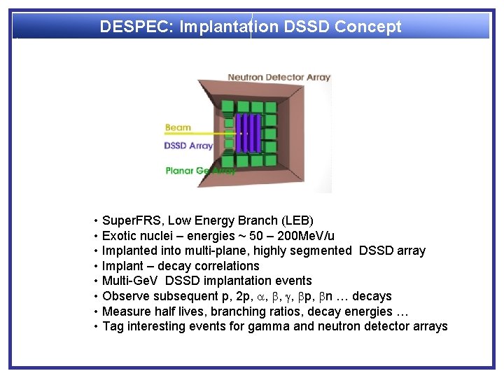 DESPEC: Implantation DSSD Concept • Super. FRS, Low Energy Branch (LEB) • Exotic nuclei