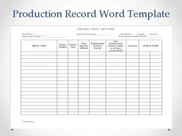 Production Record Word Template 