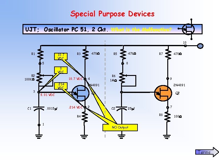 Special Purpose Devices UJT; Oscillator PC 51, 2 Ckt. What is the Malfunction? 10