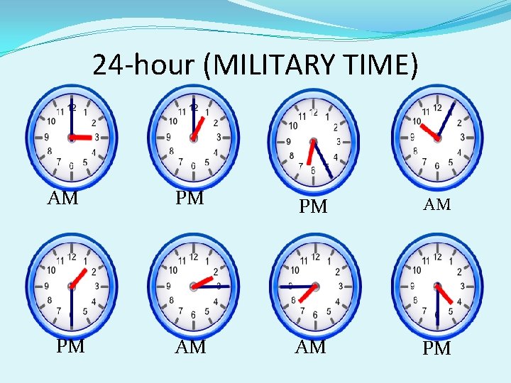 24 -hour (MILITARY TIME) AM PM PM PM AM AM AM PM 