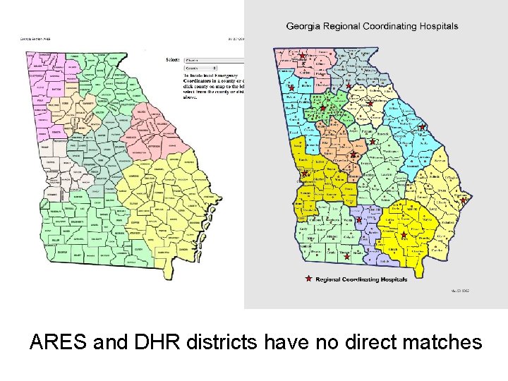 ARES and DHR districts have no direct matches 