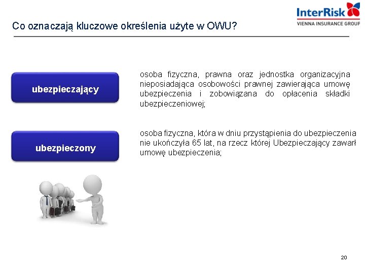 Co oznaczają kluczowe określenia użyte w OWU? ubezpieczający ubezpieczony osoba fizyczna, prawna oraz jednostka