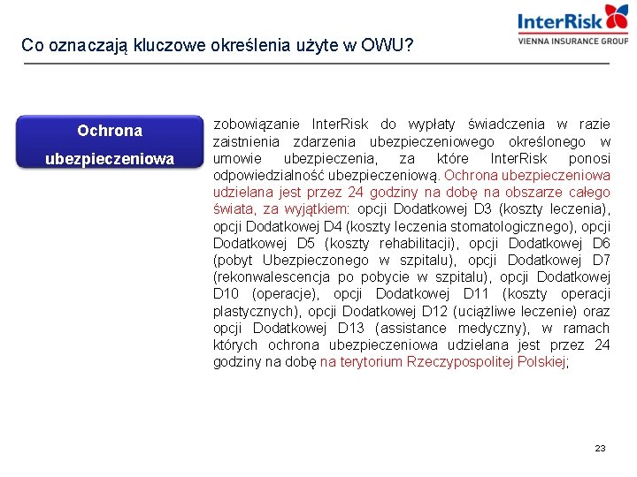 Co oznaczają kluczowe określenia użyte w OWU? Ochrona ubezpieczeniowa zobowiązanie Inter. Risk do wypłaty