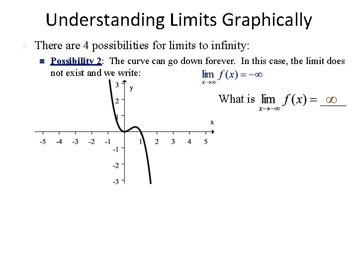 Understanding Limits Graphically Ø There are 4 possibilities for limits to infinity: n Possibility