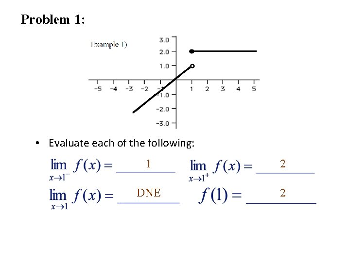 Problem 1: • Evaluate each of the following: 1 2 DNE 2 