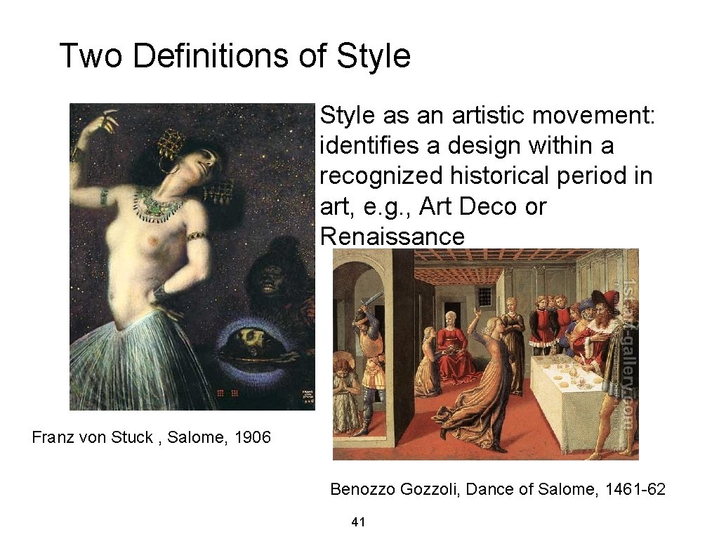 Two Definitions of Style as an artistic movement: identifies a design within a recognized