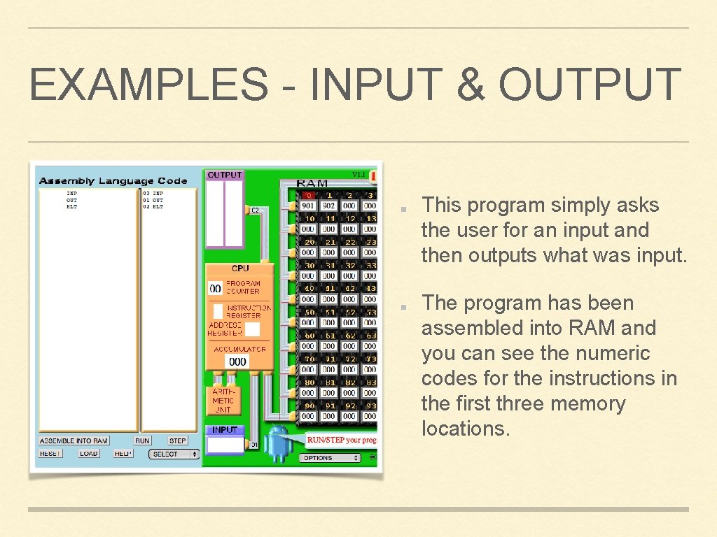 EXAMPLES - INPUT & OUTPUT This program simply asks the user for an input