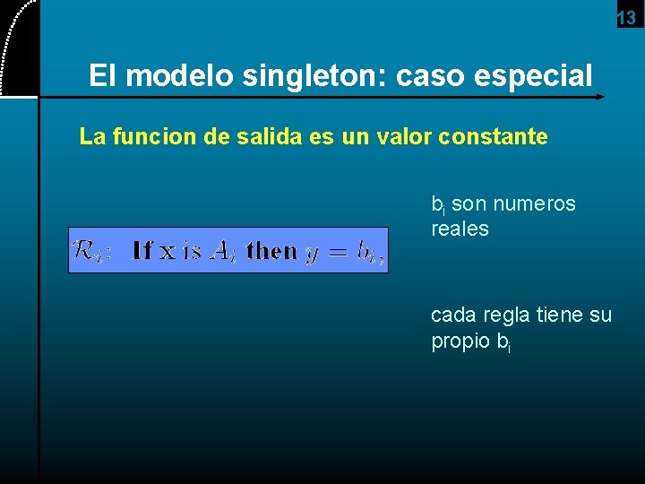 13 El modelo singleton: caso especial La funcion de salida es un valor constante