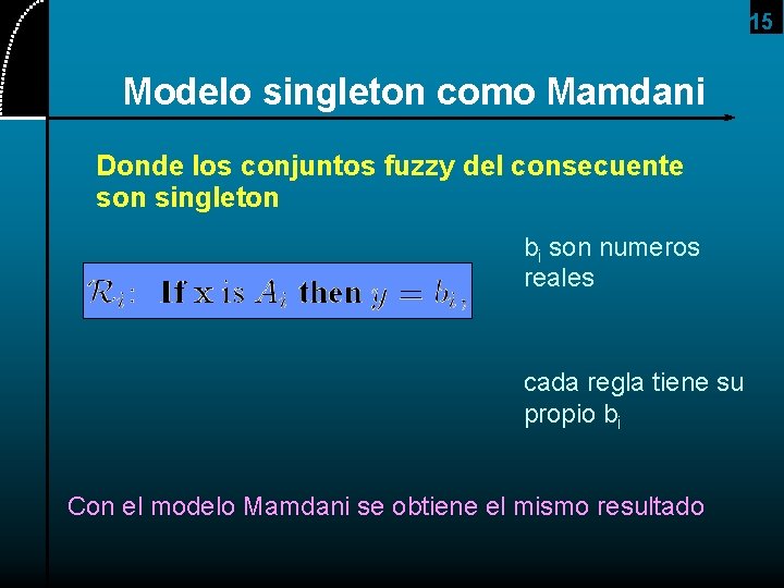 15 Modelo singleton como Mamdani Donde los conjuntos fuzzy del consecuente son singleton bi