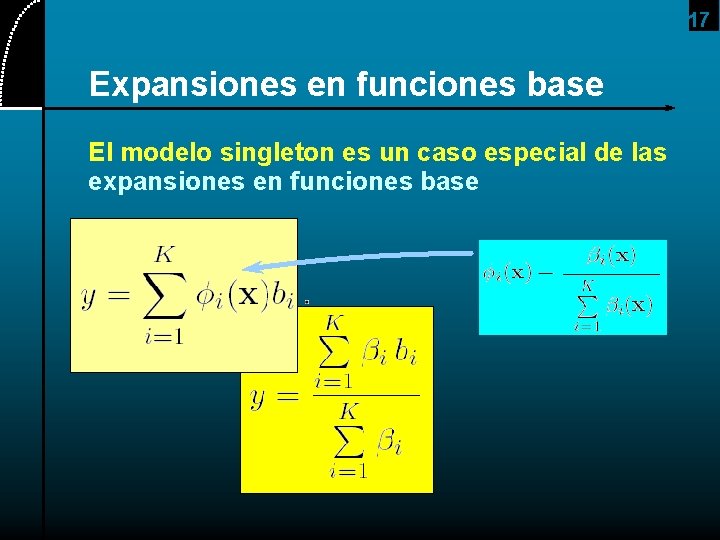 17 Expansiones en funciones base El modelo singleton es un caso especial de las